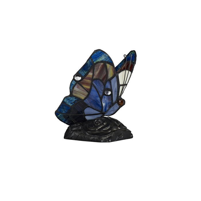 Nelson Lighting NL73019 Monty Tiffany Butterfly Table Lamp 1 Light Black Base With Blue/Brown Glass With Clear Crystal