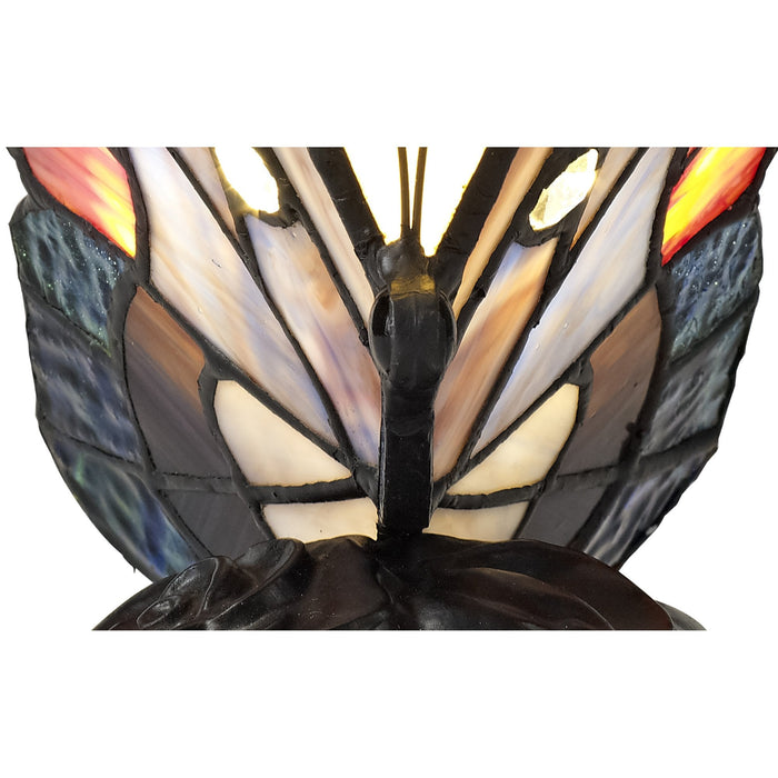 Nelson Lighting NL73019 Monty Tiffany Butterfly Table Lamp 1 Light Black Base With Blue/Brown Glass With Clear Crystal
