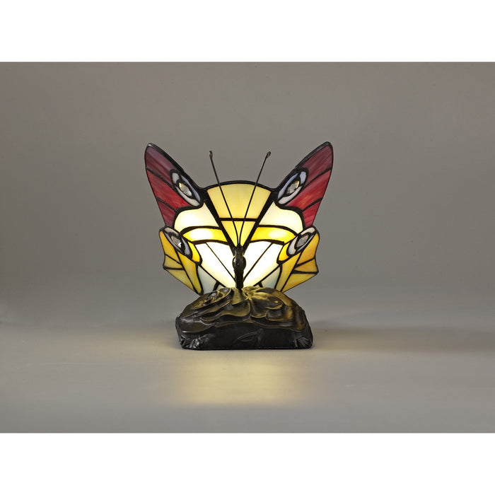 Nelson Lighting NL73029 Monty Tiffany Butterfly Table Lamp 1 Light Black Base With Red/Yellow/Blue Glass With Clear Crystal