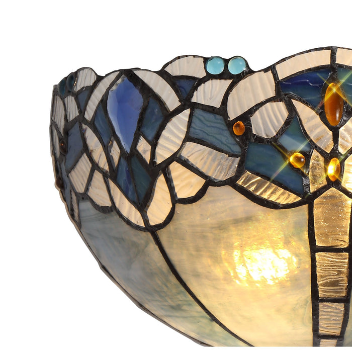 Nelson Lighting NL72769 Ossie Tiffany 30cm Wall Lamp 2 Light Blue/Clear Crystal (S)