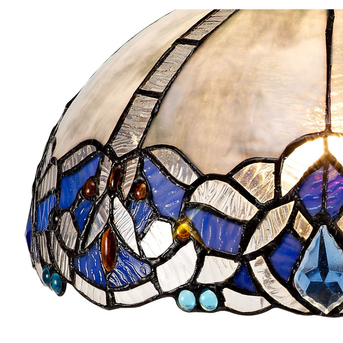 Nelson Lighting NLK01509 Ossie 3 Light Semi Ceiling With 30cm Tiffany Shade Blue/Clear Crystal/Aged Antique Brass