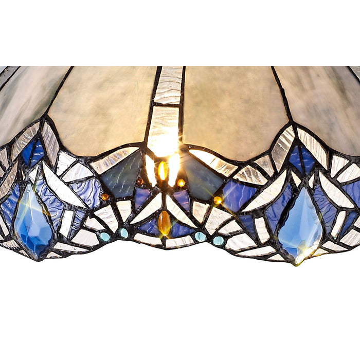 Nelson Lighting NLK01549 Ossie 2 Light Curved Table Lamp With 40cm Tiffany Shade Blue/Clear Crystal/Aged Antique Brass