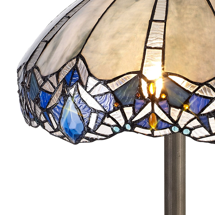 Nelson Lighting NLK01629 Ossie 2 Light Octagonal Floor Lamp With 40cm Tiffany Shade Blue/Clear Crystal/Aged Antique Brass