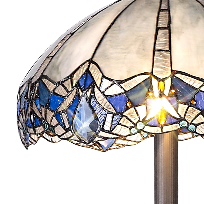 Nelson Lighting NLK01639 Ossie 2 Light Leaf Design Floor Lamp With 40cm Tiffany Shade Blue/Clear Crystal/Aged Antique Brass