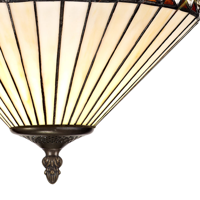 Nelson Lighting NLK02239 Tink 2 Light Semi Ceiling With 30cm Tiffany Shade Amber/Chrome/Crystal/Aged Antique Brass