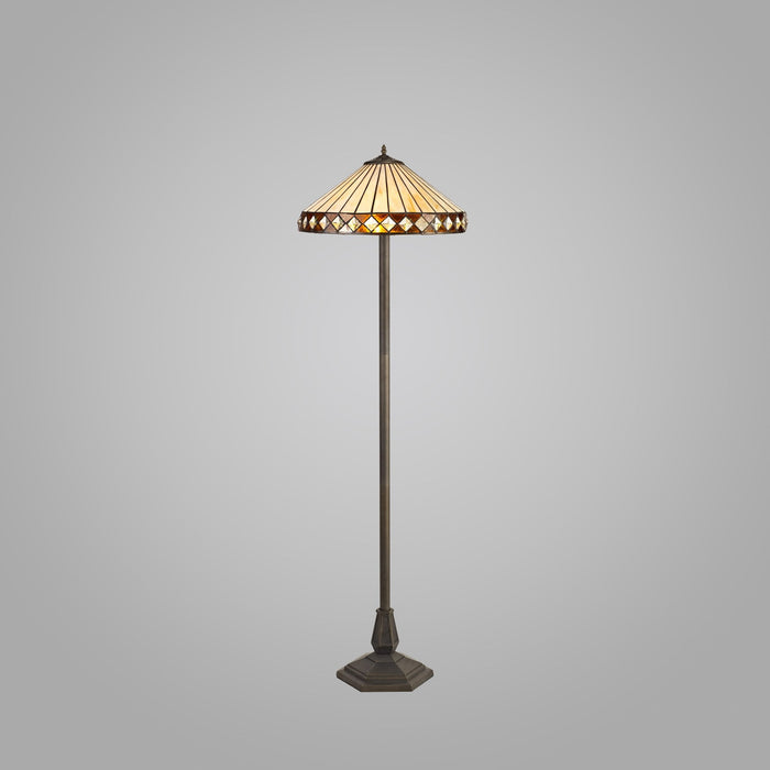 Nelson Lighting NLK02359 Tink 2 Light Octagonal Floor Lamp With 40cm Tiffany Shade Amber/Chrome/Crystal/Aged Antique Brass