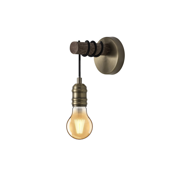 Nelson Lighting NL77489 Tuba Wall Lamp 1 Light Medium Oak/Antique Brass
