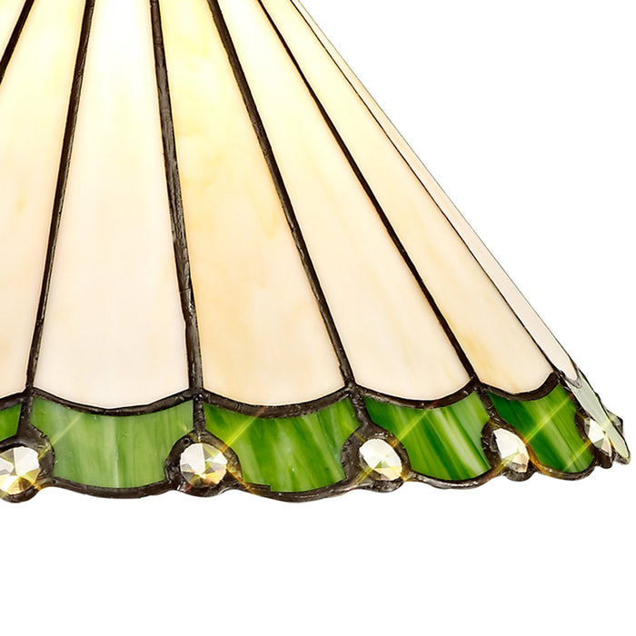 Nelson Lighting NLK02449 Umbrian 3 Light Down Lighter Pendant With 30cm Tiffany Shade Green/Chrome/Crystal/Aged Antique Brass