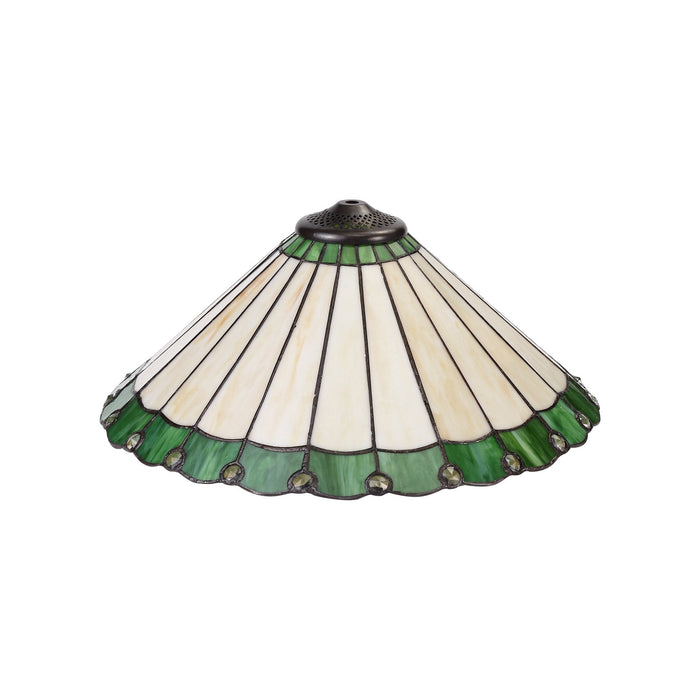 Nelson Lighting NLK02509 Umbrian 2 Light Curved Table Lamp With 40cm Tiffany Shade Green/Chrome/Crystal/Aged Antique Brass