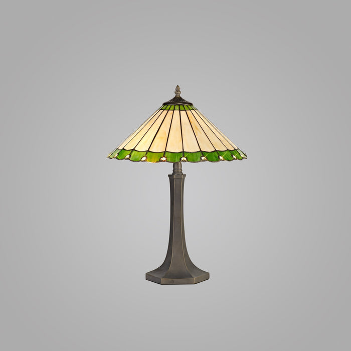 Nelson Lighting NLK02519 Umbrian 2 Light Octagonal Table Lamp With 40cm Tiffany Shade Green/Chrome/Crystal/Aged Antique Brass