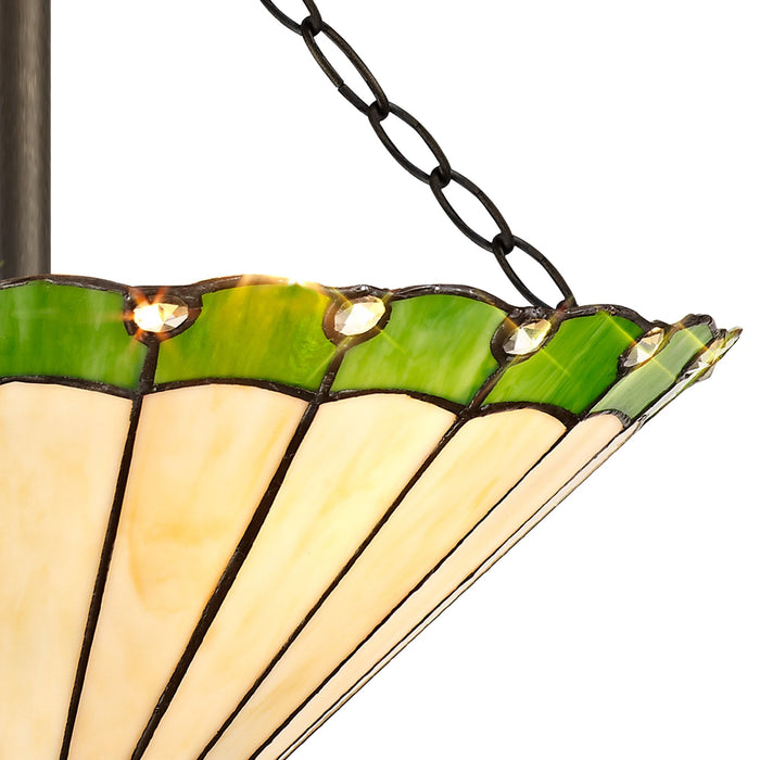Nelson Lighting NLK02559 Umbrian 3 Light Semi Ceiling With 40cm Tiffany Shade Green/Chrome/Crystal/Aged Antique Brass