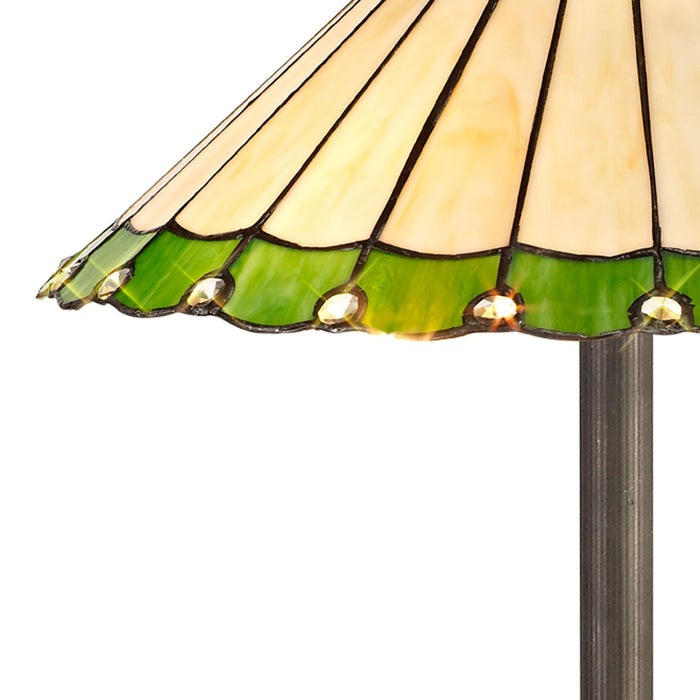 Nelson Lighting NLK02579 Umbrian 2 Light Octagonal Floor Lamp With 40cm Tiffany Shade Green/Chrome/Crystal/Aged Antique Brass