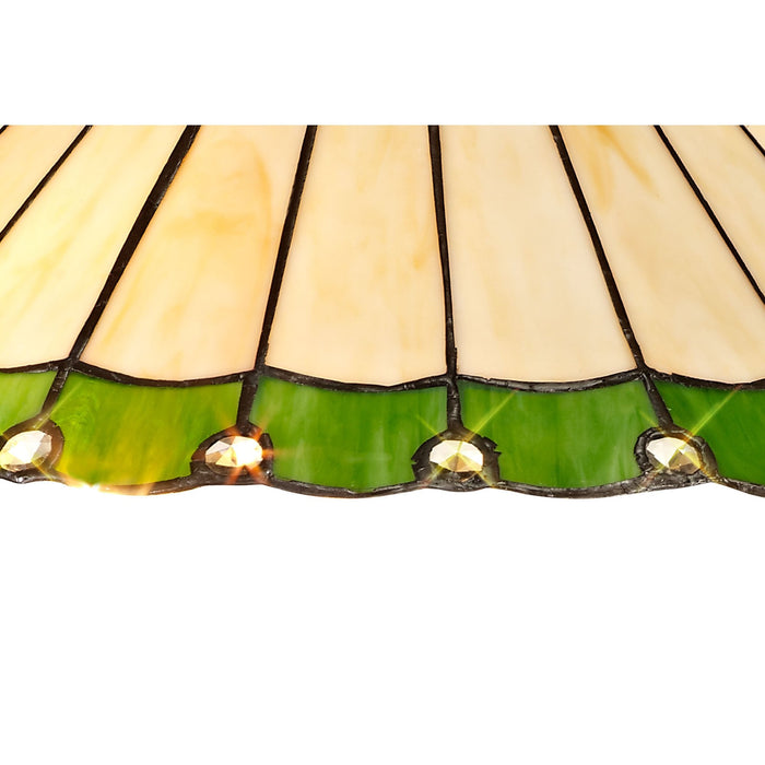 Nelson Lighting NLK02589 Umbrian 2 Light Leaf Design Floor Lamp With 40cm Tiffany Shade Green/Chrome/Crystal/Aged Antique Brass
