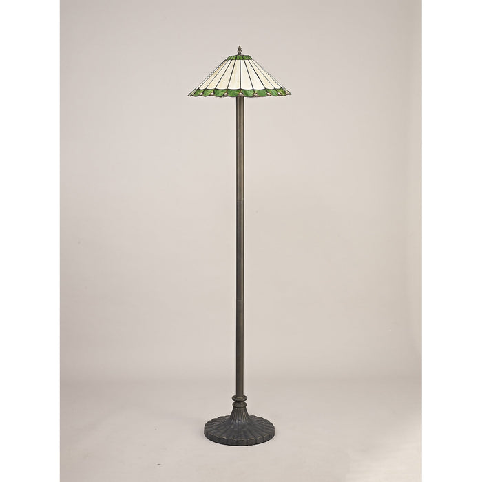Nelson Lighting NLK02599 Umbrian 2 Light Stepped Design Floor Lamp With 40cm Tiffany Shade Green/Chrome/Crystal/Aged Antique Brass