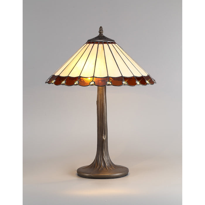 Nelson Lighting NLK02719 Umbrian 2 Light Tree Like Table Lamp With 40cm Tiffany Shade Amber/Chrome/Crystal/Aged Antique Brass