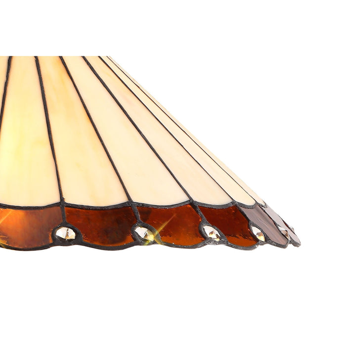 Nelson Lighting NLK02729 Umbrian 2 Light Curved Table Lamp With 40cm Tiffany Shade Amber/Chrome/Crystal/Aged Antique Brass