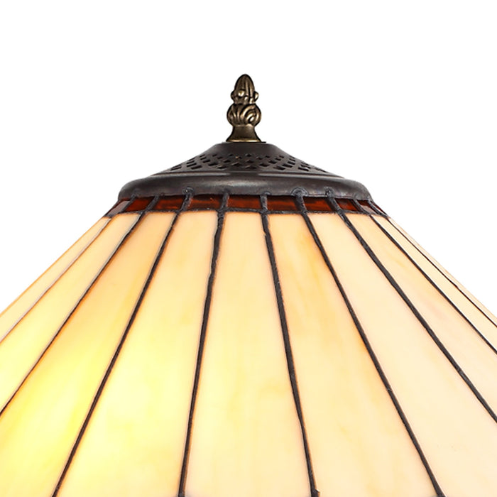 Nelson Lighting NLK02809 Umbrian 2 Light Leaf Design Floor Lamp With 40cm Tiffany Shade Amber/Chrome/Crystal/Aged Antique Brass