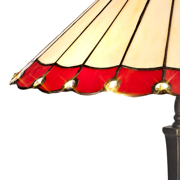 Nelson Lighting NLK02959 Umbrian 2 Light Octagonal Table Lamp With 40cm Tiffany Shade Red/Chrome/Crystal/Aged Antique Brass