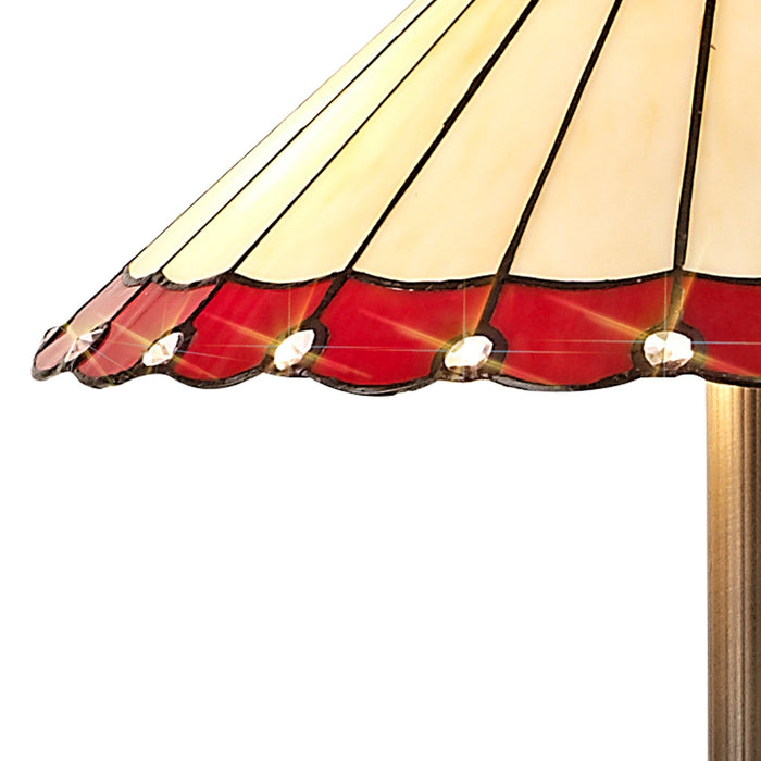 Nelson Lighting NLK03039 Umbrian 2 Light Stepped Design Floor Lamp With 40cm Tiffany Shade Red/Chrome/Crystal/Aged Antique Brass