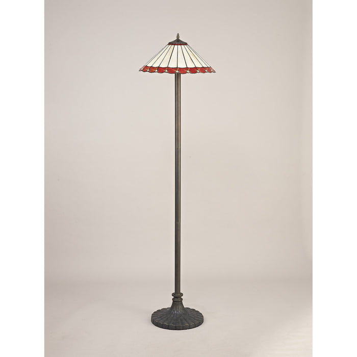 Nelson Lighting NLK03039 Umbrian 2 Light Stepped Design Floor Lamp With 40cm Tiffany Shade Red/Chrome/Crystal/Aged Antique Brass