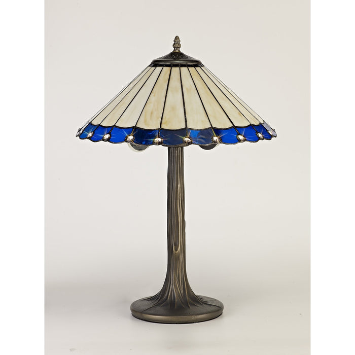 Nelson Lighting NLK03159 Umbrian 2 Light Tree Like Table Lamp With 40cm Tiffany Shade Blue/Chrome/Crystal/Aged Antique Brass