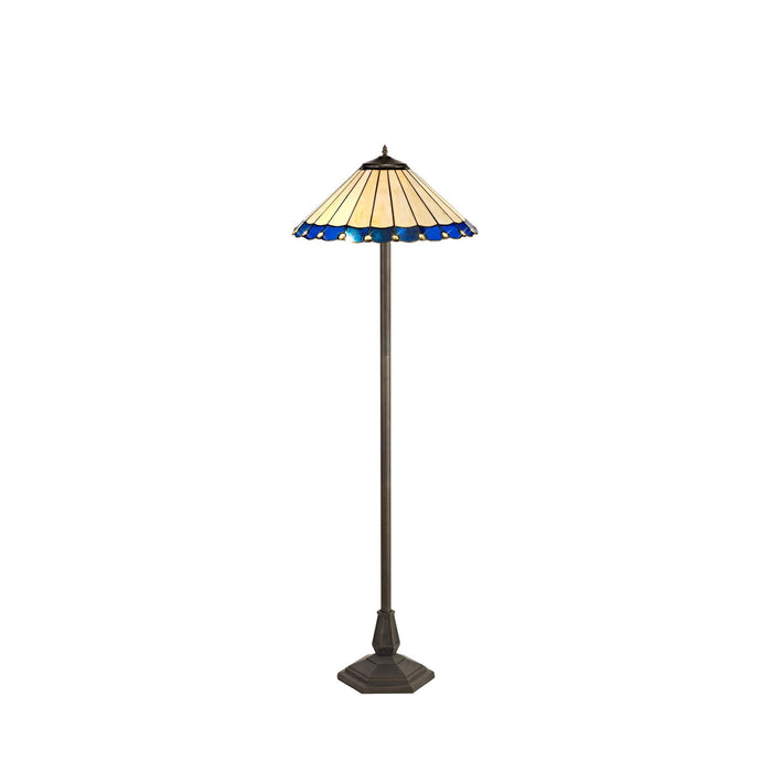 Nelson Lighting NLK03239 Umbrian 2 Light Octagonal Floor Lamp With 40cm Tiffany Shade Blue/Chrome/Crystal/Aged Antique Brass