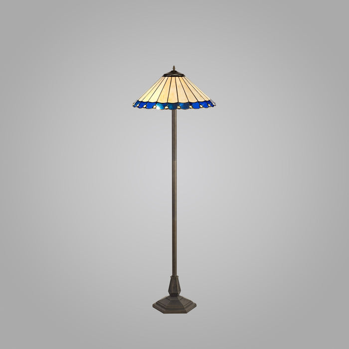 Nelson Lighting NLK03239 Umbrian 2 Light Octagonal Floor Lamp With 40cm Tiffany Shade Blue/Chrome/Crystal/Aged Antique Brass