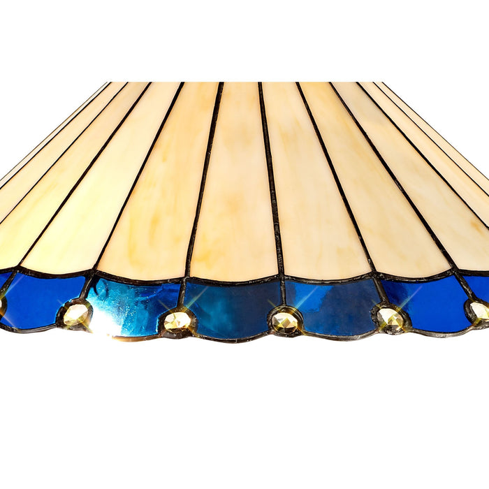 Nelson Lighting NLK03249 Umbrian 2 Light Leaf Design Floor Lamp With 40cm Tiffany Shade Blue/Chrome/Crystal/Aged Antique Brass