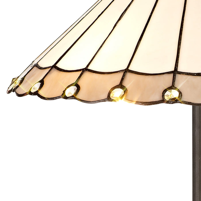 Nelson Lighting NLK03459 Umbrian 2 Light Octagonal Floor Lamp With 40cm Tiffany Shade Grey/Chrome/Crystal/Aged Antique Brass