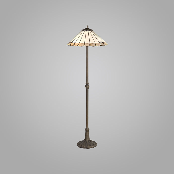 Nelson Lighting NLK03469 Umbrian 2 Light Leaf Design Floor Lamp With 40cm Tiffany Shade Grey/Chrome/Crystal/Aged Antique Brass