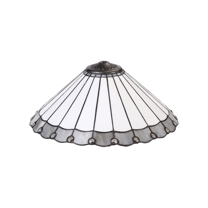 Nelson Lighting NLK03469 Umbrian 2 Light Leaf Design Floor Lamp With 40cm Tiffany Shade Grey/Chrome/Crystal/Aged Antique Brass
