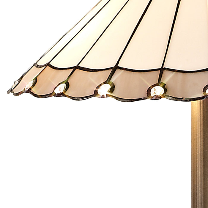 Nelson Lighting NLK03479 Umbrian 2 Light Stepped Design Floor Lamp With 40cm Tiffany Shade Grey/Chrome/Crystal/Aged Antique Brass