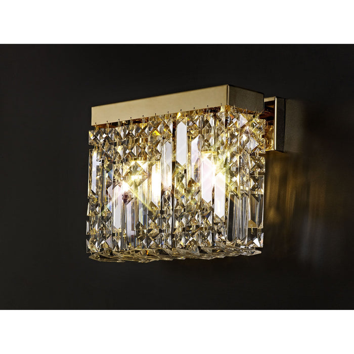 Nelson Lighting NL78209 Zian 29x13cm Rectangular Small Wall Lamp 2 Light Gold/Crystal