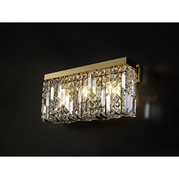 Nelson Lighting NL78219 Zian 50x24cm Rectangular Large Wall Lamp 3 Light Gold/Crystal