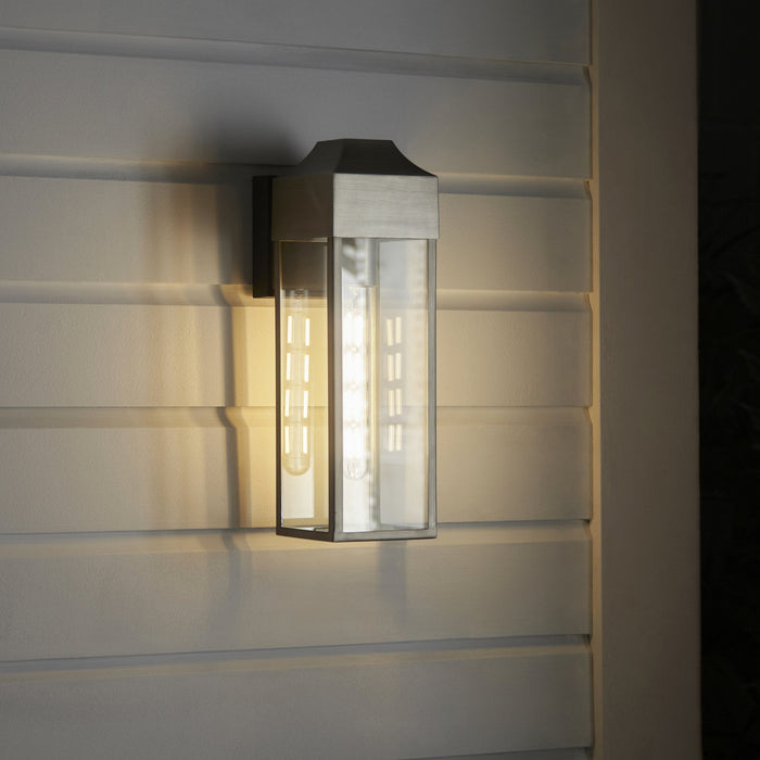 Nelson Lighting NL945529 Outdoor Wall 1 Light Brushed Silver Finish, Matt Black And Clear Glass