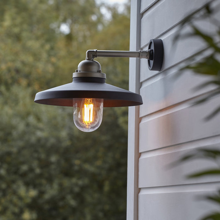 Nelson Lighting NL945901 Outdoor Wall 1 Light Matt Black And Brushed Silver Finish With Clear Glass