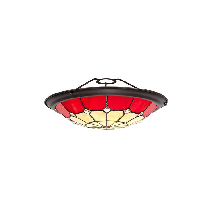Nelson Lighting NL72359 Archie Tiffany Non-electric Up Lighter Shade Cream/Red/Clear Crystal Centre/Aged Antique Brass Trim