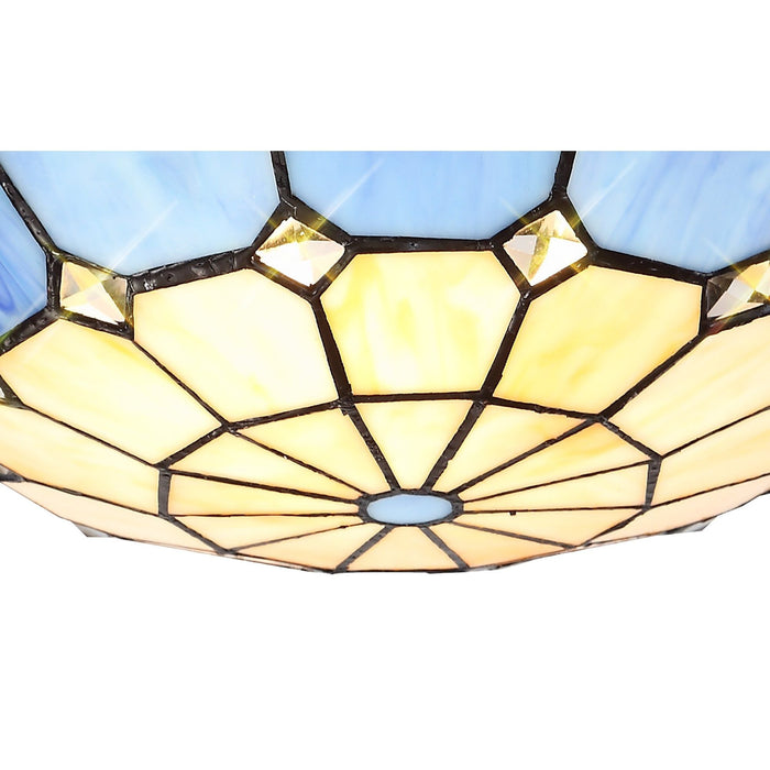 Nelson Lighting NL72389 Archie Tiffany Non-electric Up Lighter Shade Cream/Rich Blue/Clear Crystal Centre/Aged Antique Brass Trim