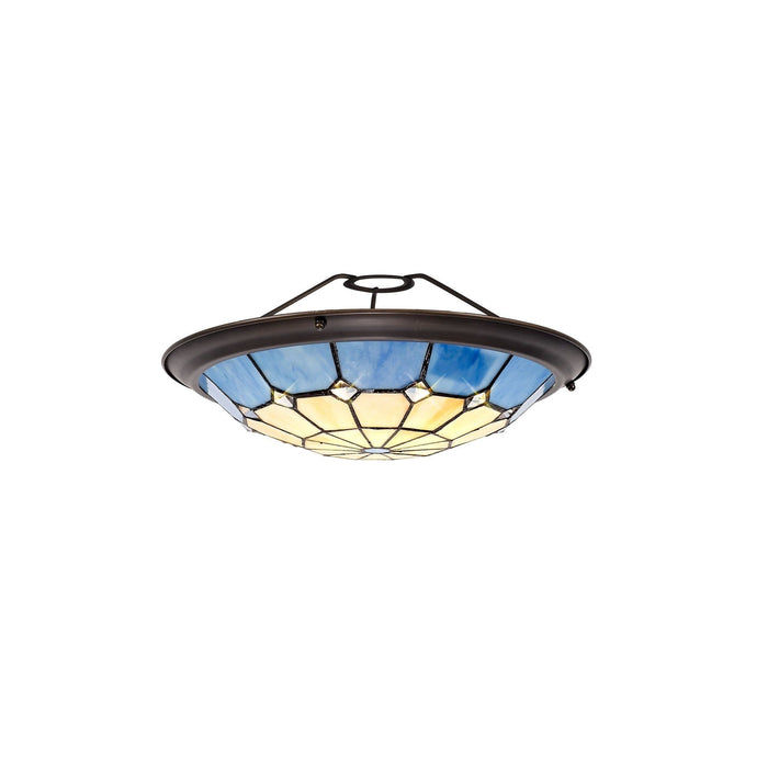 Nelson Lighting NL72389 Archie Tiffany Non-electric Up Lighter Shade Cream/Rich Blue/Clear Crystal Centre/Aged Antique Brass Trim