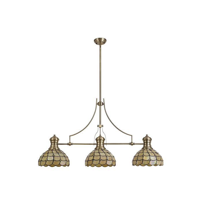 Nelson Lighting NLK04799 Louis/Chrisy 3 Light Telescopic Pendant With 30cm Tiffany Shade Antique Brass/Beige/Clear Crystal