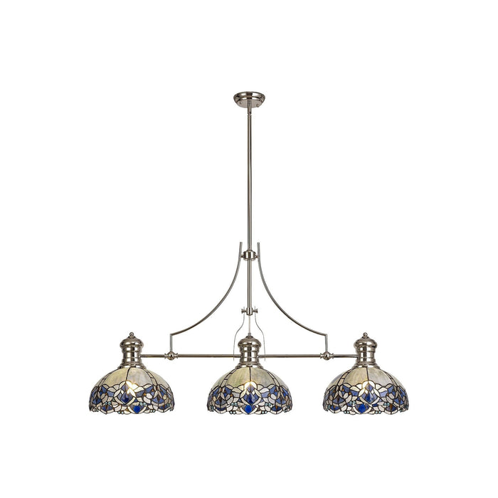 Nelson Lighting NLK04889 Louis/Ossie 3 Light Telescopic Pendant With 30cm Tiffany Shade Polished Nickel/Blue/Clear Crystal