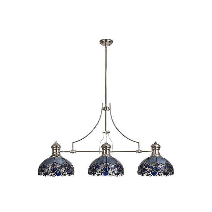 Nelson Lighting NLK04889 Louis/Ossie 3 Light Telescopic Pendant With 30cm Tiffany Shade Polished Nickel/Blue/Clear Crystal
