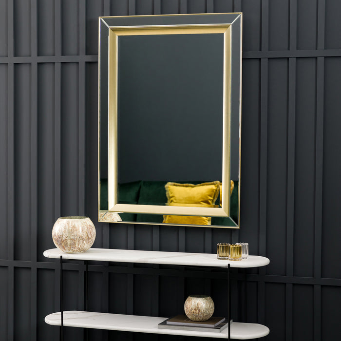 Endon 109726 Brushed Gold Bevelled Medium Rectangle Mirror