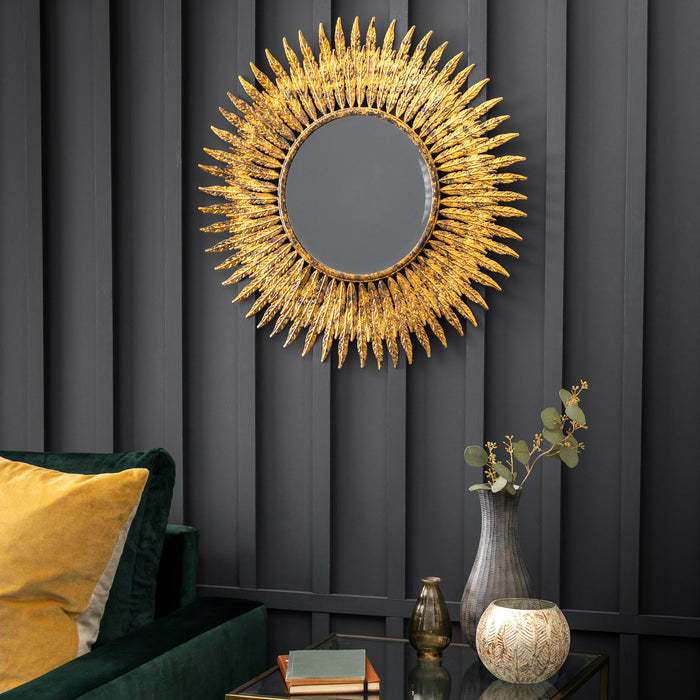 Endon 109729 Aged Gold Feathered Frame Round Mirror