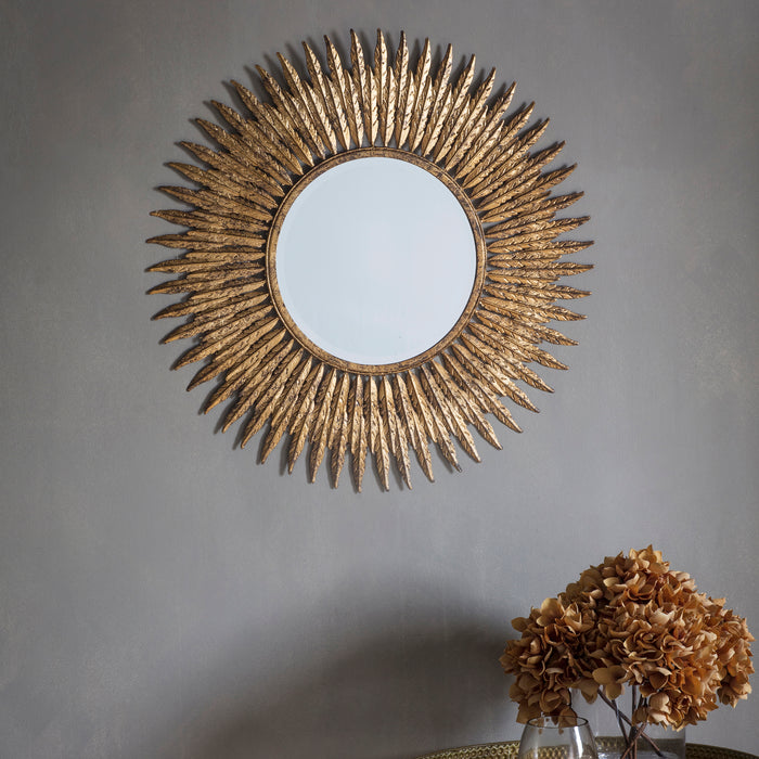 Endon 109729 Aged Gold Feathered Frame Round Mirror