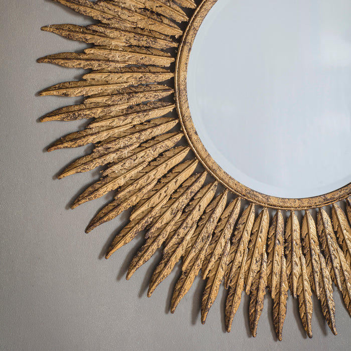 Endon 109729 Aged Gold Feathered Frame Round Mirror