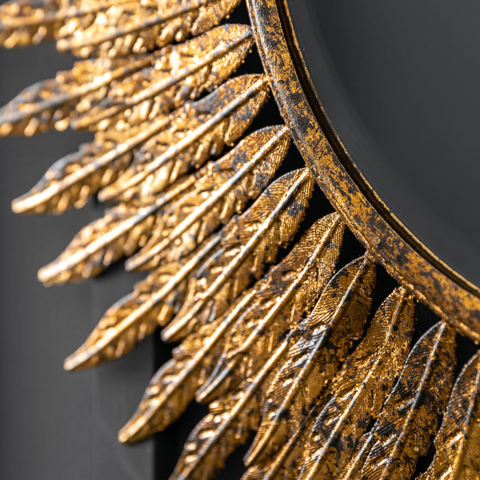 Endon 109729 Aged Gold Feathered Frame Round Mirror