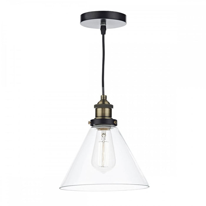 Dar RAY0175 Ray Pendant Antique Brass Clear