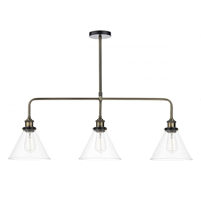 Dar RAY0375 Ray 3 Light Bar Pendant Antique Brass Clear