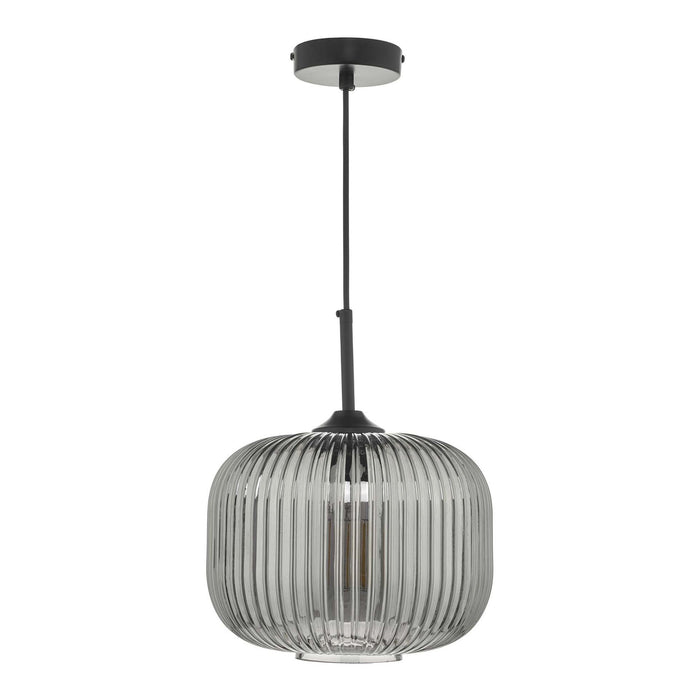Dar DEM0110 Demarius 1 Light Pendant Black and Smoked Glass